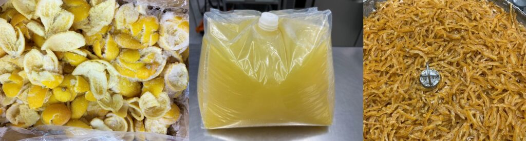 広島レモンの果皮、果汁、果皮の糖漬け品